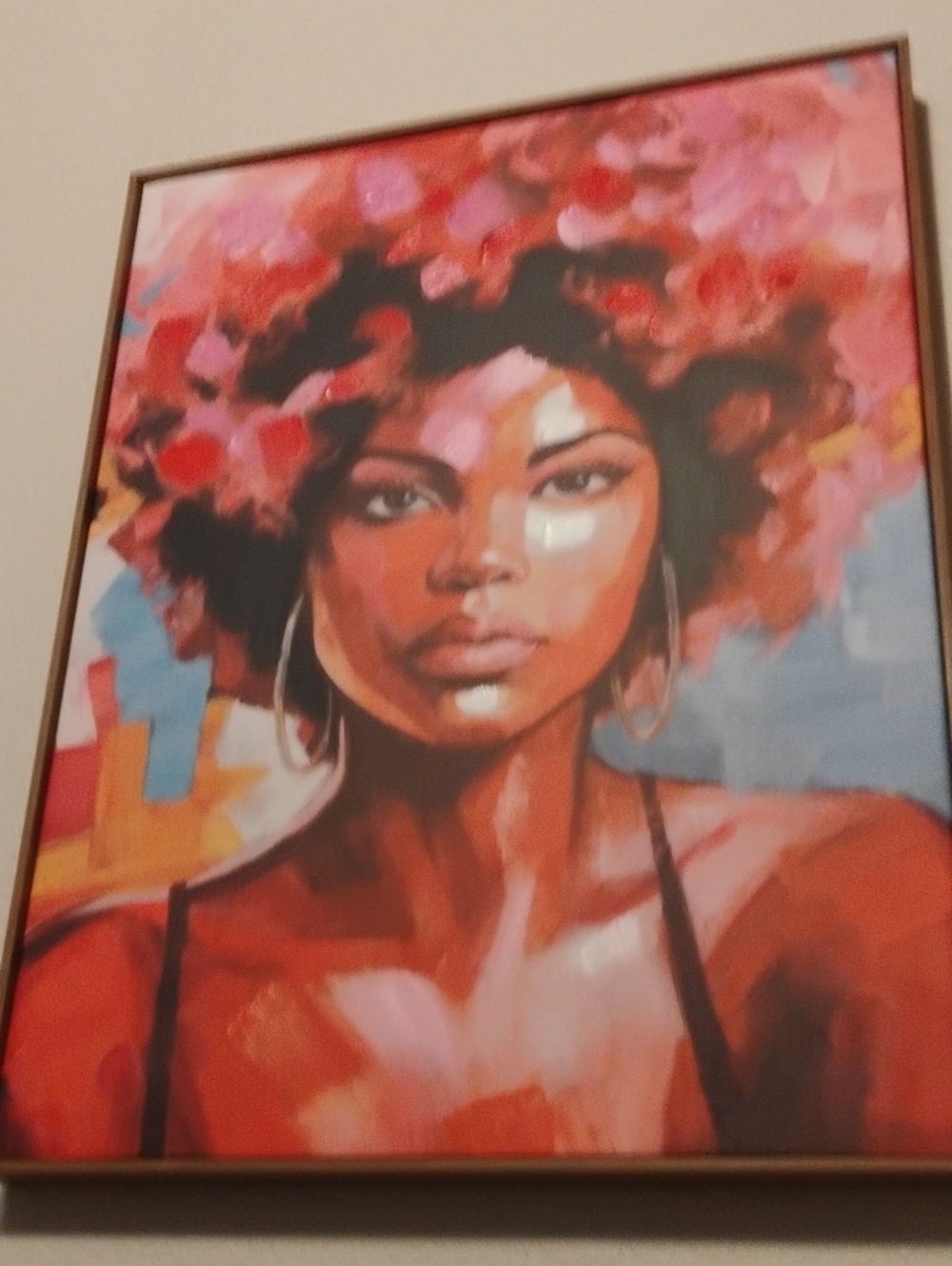 Framed Afro Portrait Wall Art - Pink & Red Accent